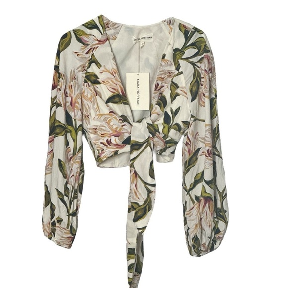 MARA HOFFMAN Gianna Tie Front Cropped Long Sleeve Floral Print Blouse Top Medium - Picture 7 of 8